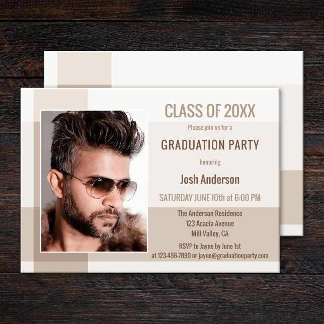 Modern Grad Guy Minimalist Photo Party Invitation (Creator Uploaded)
