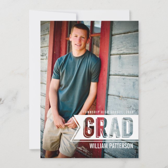 Modern Grad Guy Photo Graduation Party Invitation (Front)