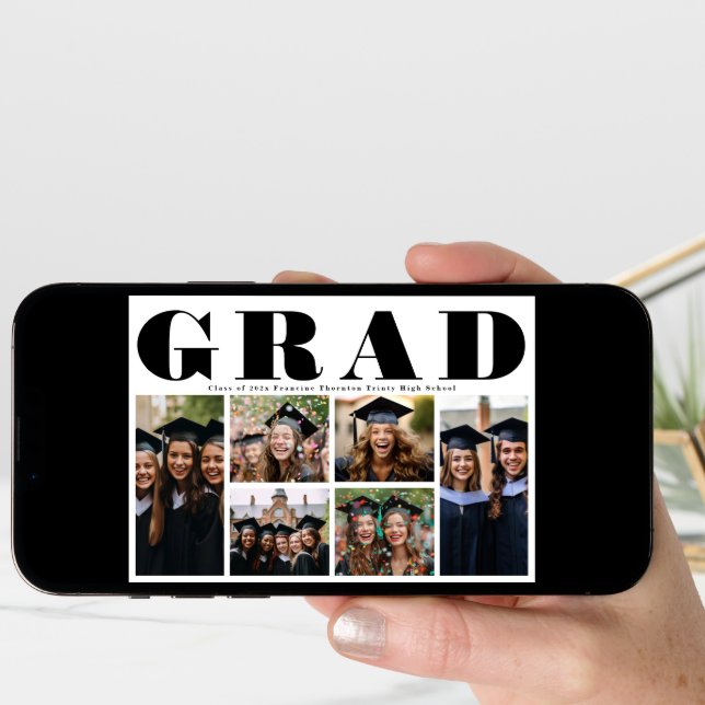 Modern GRAD High School 6 photo Collage Graduation Announcement (Front Digital)