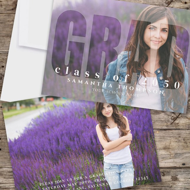 Modern Grad Name Typography Photo Card (Modern grad name typography photo card with bold lettering and clean layout.)