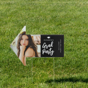 Modern Grad Party Brush Script Photo Graduation Sign