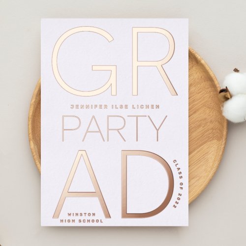 MODERN GRAD PARTY Class of 2023 ROSE Gold Pressed Foil Invitation