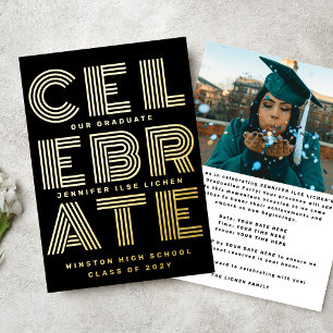 MODERN GRAD PARTY   Class of 2024 Gold Pressed Foil Invitation