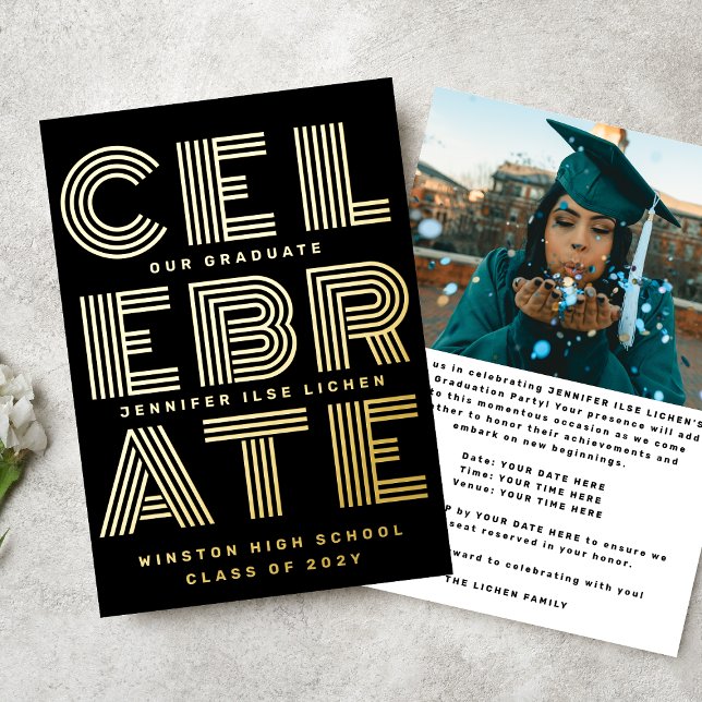 MODERN GRAD PARTY | Class of 2024 Gold Pressed Foil Invitation (Creator Uploaded)