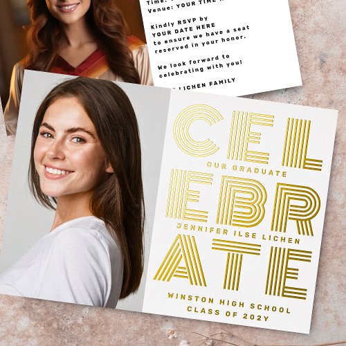 MODERN GRAD PARTY  Class of 2024 two photo gold Foil Invitation