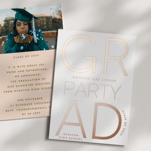 MODERN GRAD PARTY Class of 2025 ROSE Gold Pressed Foil Invitation