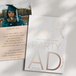 MODERN GRAD PARTY Class of 2026 ROSE Gold Pressed Foil Invitation