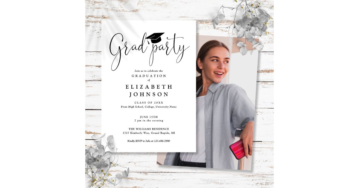 Grad Party Invite Script Modern Grad Party Script Photo Graduation Invitation | Zazzle