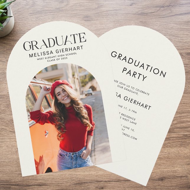 Modern Grad Photo 2025 Graduation Party Invitation (Graduation 2025 Champagne Photo Arch Party Invitation)