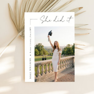 Modern Grad Photo Black Bow Graduation Announcement