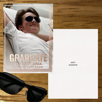 Modern Grad Photo Frame Light Overlay Rose Gold Foil Invitation by ArtfulDesignsByVikki at Zazzle