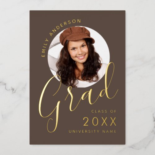 Modern Grad Photo Gold Graduation Announcement