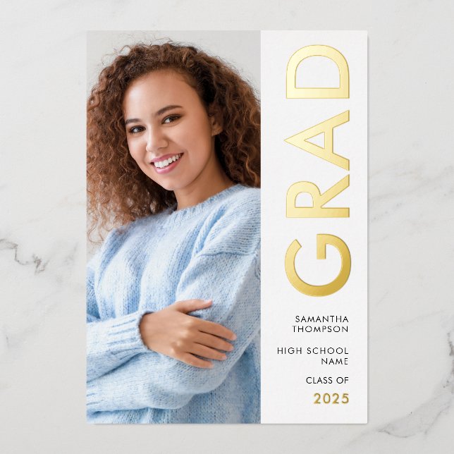 Modern Grad Photo Gold Real Foil Announcement (Front)
