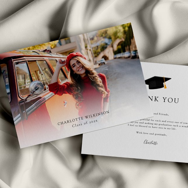 Modern Grad Photo Graduation 2025 Thank You Card (Graduation Photo Elegant Senior Thank You Card)