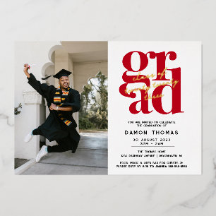 Modern GRAD Photo Graduation Party Foil Invitation
