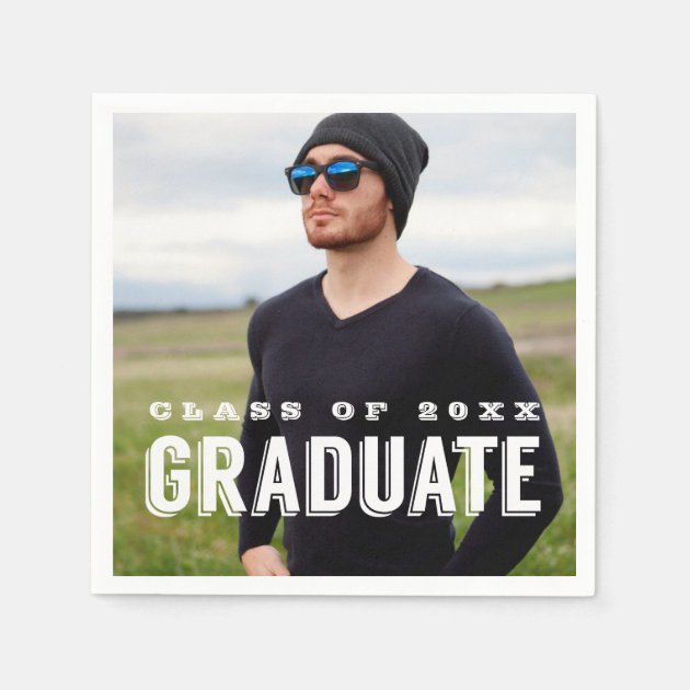 Modern Grad Photo Personalized Graduation Paper Napkin
