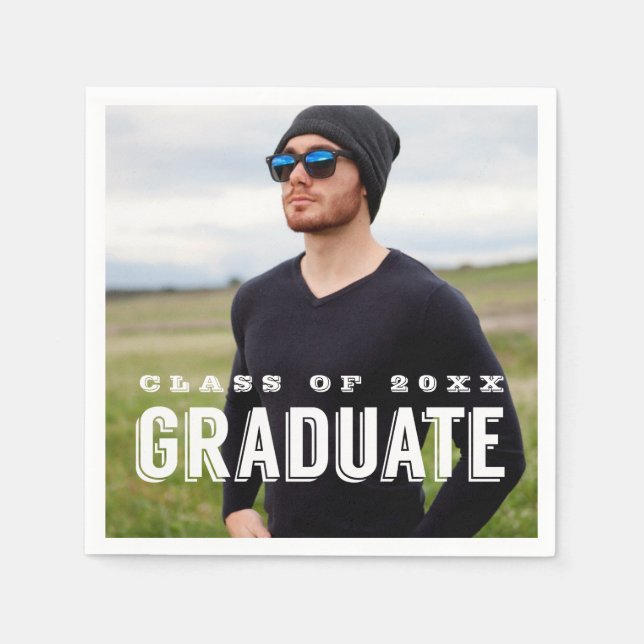 Modern Grad Photo Personalized Graduation Paper Napkins (Front)