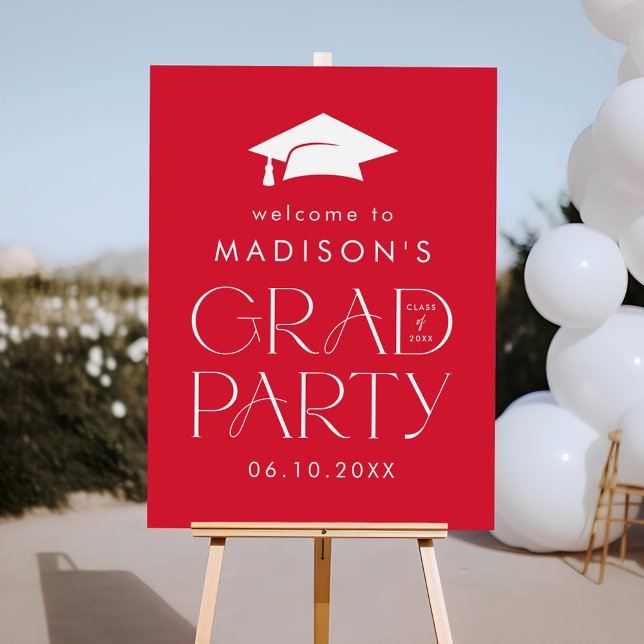 Modern Grad Red Graduation Party Welcome Sign (Creator Uploaded)