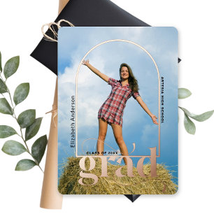 Modern GRAD Rose Gold Arch Photo Graduation Party Foil Invitation