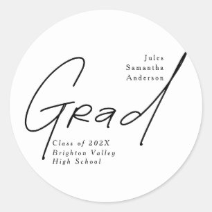 Modern Grad Script Typography Graduation Classic Round Sticker