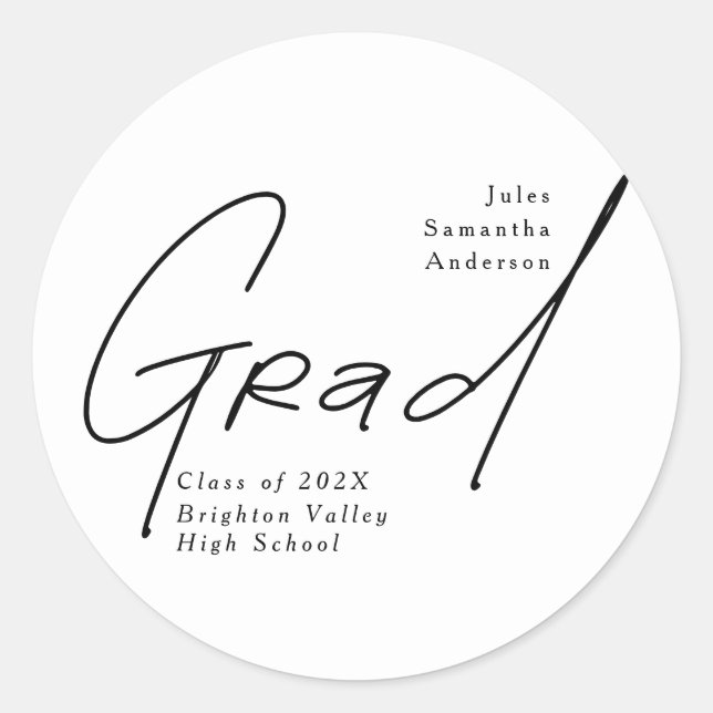 Modern Grad Script Typography Graduation Classic Round Sticker (Front)