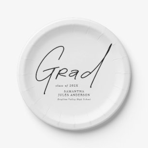 Modern Grad Script Typography Graduation Paper Plates