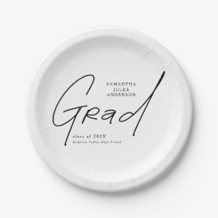 Modern Grad Script Typography Graduation Paper Plates