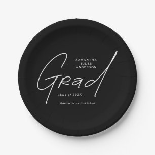 Modern Grad Script Typography Graduation Paper Plates