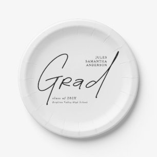 Modern Grad Script Typography Graduation Paper Plates