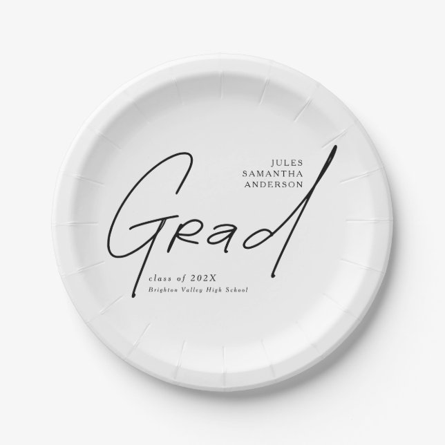 Modern Grad Script Typography Graduation Paper Plates (Front)
