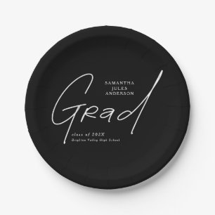 Modern Grad Script Typography Graduation Paper Plates