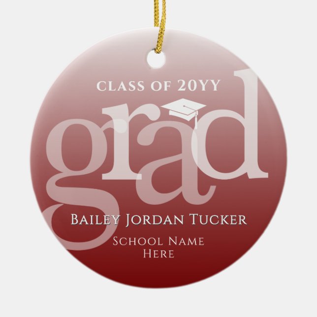 Modern GRAD Tassel Dark Red Ombre Graduation Ceramic Ornament (Front)