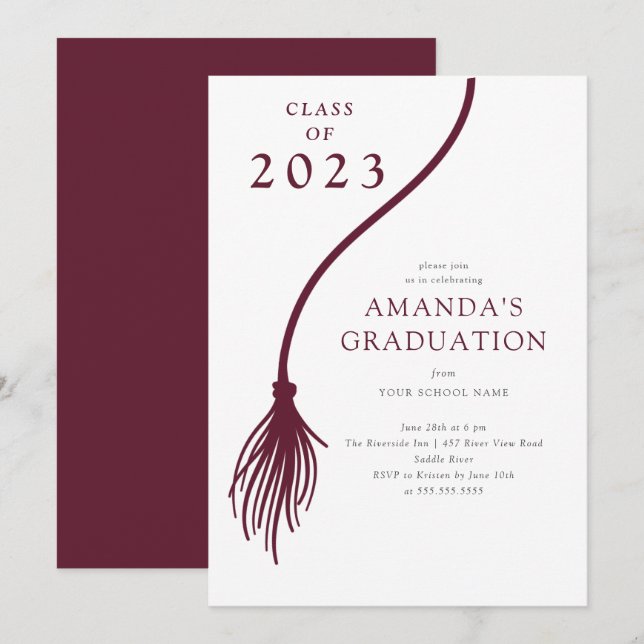 Modern Grad Tassel Graduation Party Invitation (Front/Back)