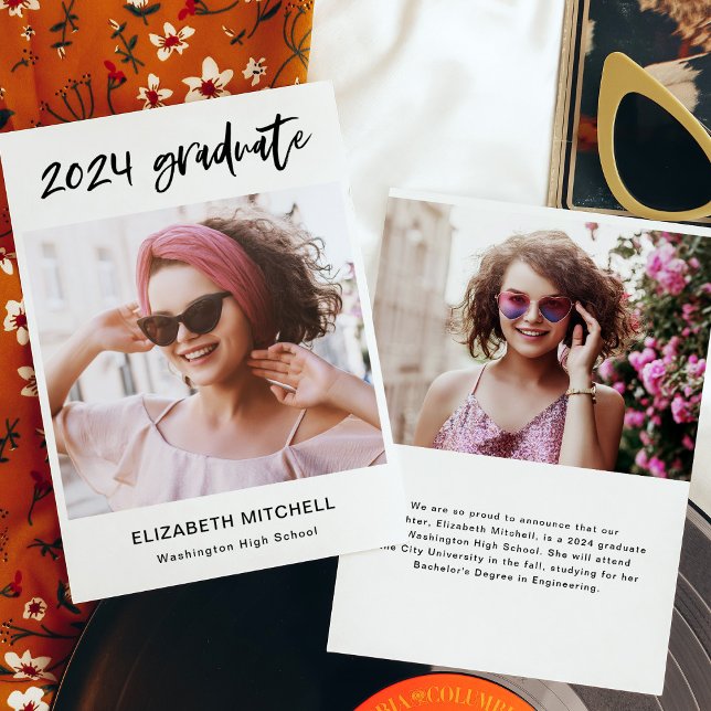 Modern Grad | Two Photos and Handwritten Text Invitation (Creator Uploaded)