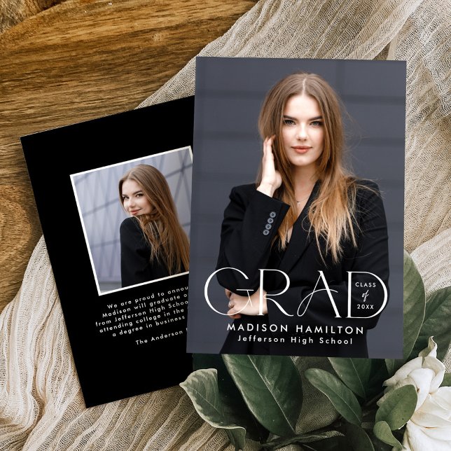 Modern Grad Typography 2 Photo Graduation Announcement (Creator Uploaded)