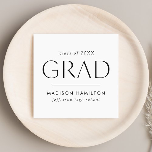 Modern Grad White and Black Graduation Napkins