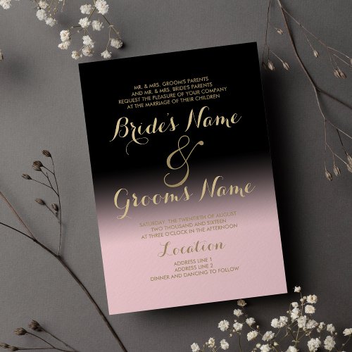 Modern gradient black blush pink gold Wedding Invitation