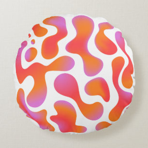 Modern Gradient Blobs Pattern in Pink and Orange Round Pillow