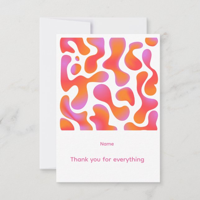 Modern Gradient Blobs Pattern in Pink and Orange Thank You Card (Front)