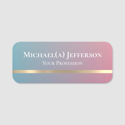 Modern Gradient Blue Pink And Gold Unique Elegant Name Tag