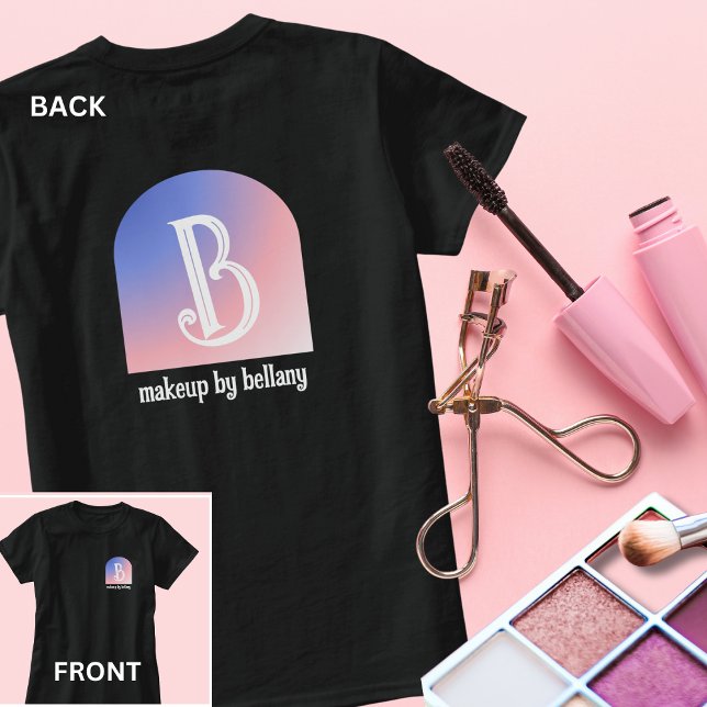 Modern Gradient Blue Pink Monogram Makeup Artist T-Shirt (Creator Uploaded)