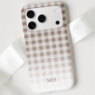 Modern Gradient Brown Gingham Minimal Monogram iPhone 17 Pro Case