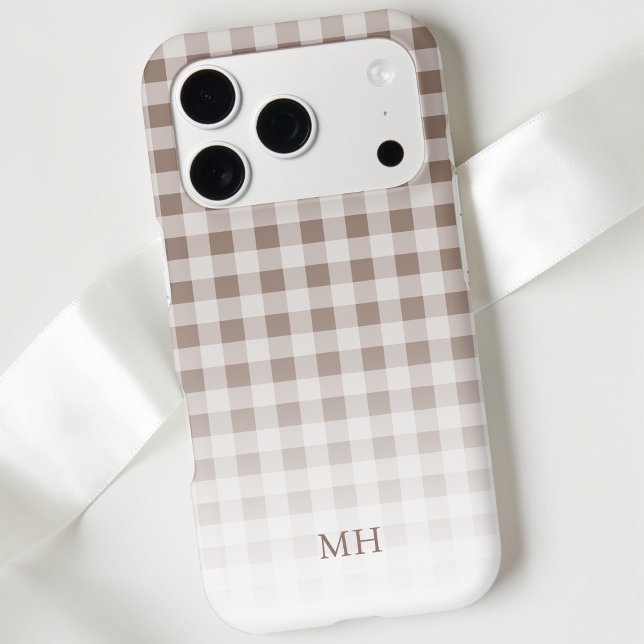 Modern Gradient Brown Gingham Minimal Monogram Case-Mate iPhone Case (Modern Gradient Brown Gingham Minimal Monogram Case-Mate iPhone Case)