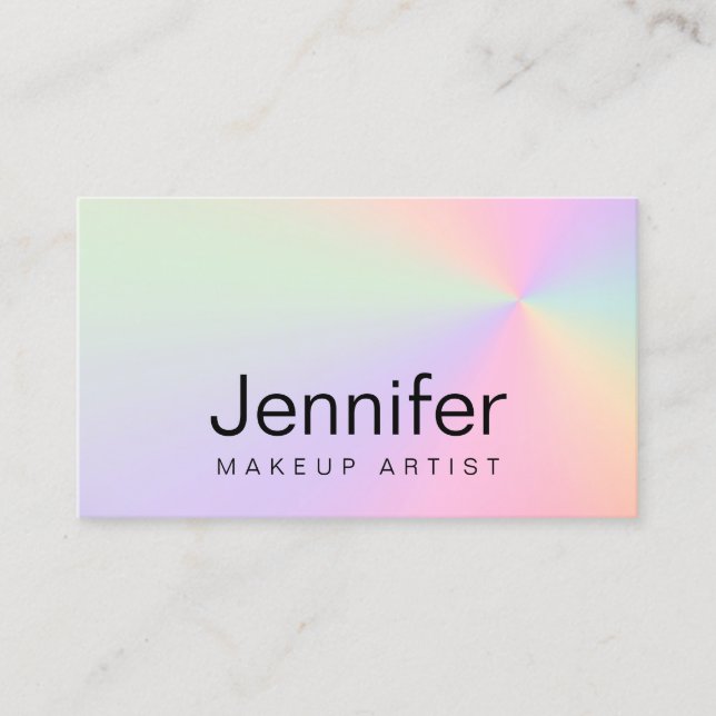 Modern gradient colorful holographic makeup artist business card (Front)