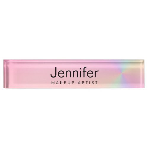 Modern gradient colorful holographic makeup artist desk name plate