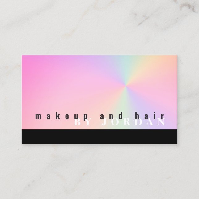 Modern gradient colorful holographic makeup & hair business card (Front)