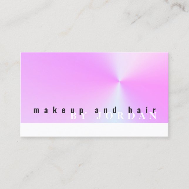 Modern gradient colorful holographic makeup & hair business card (Front)