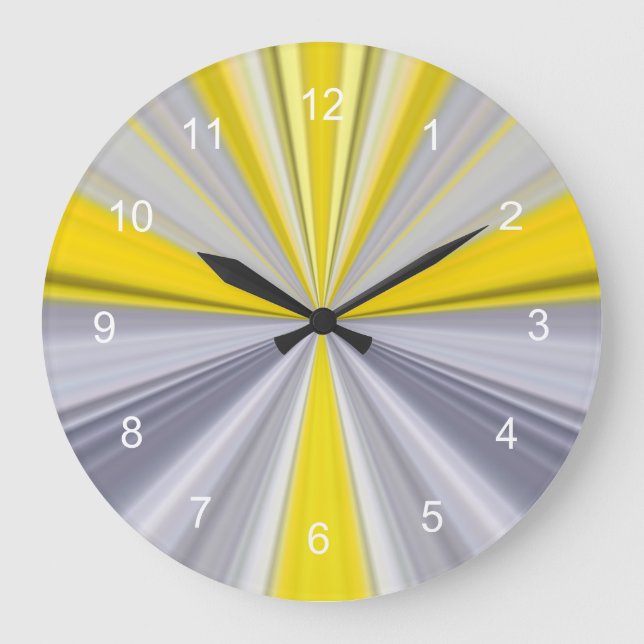 Modern Gradient Conical Stripe Yellow Gray Large Clock (Front)