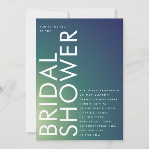 Modern Gradient Green Blue Ombre Bridal Shower Invitation