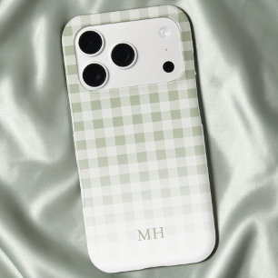 Modern Gradient Green Gingham Minimal Monogram iPhone 17 Pro Case